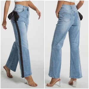 Statement Wide Leg Jeans with Oversized Black Bow – Size 12 NWT